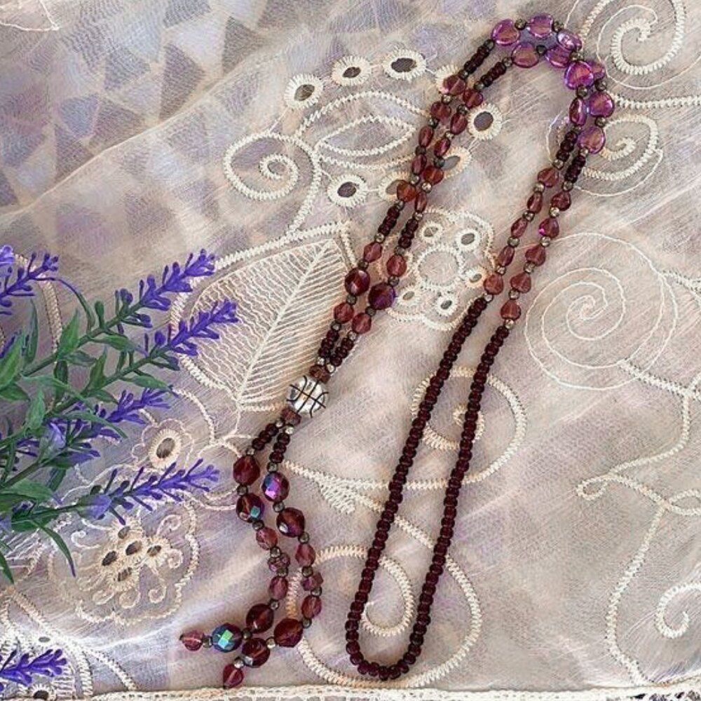 Ballplayer’s Amethyst/Garnet Gemstone & Crystal Lavaliere Necklace - Sterling - Picture 3 of 10